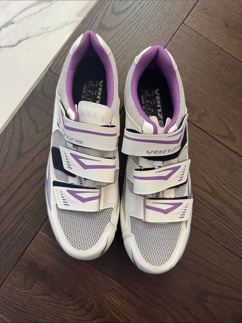Venzo Women's White and Purple Athletic Cycling Shoes